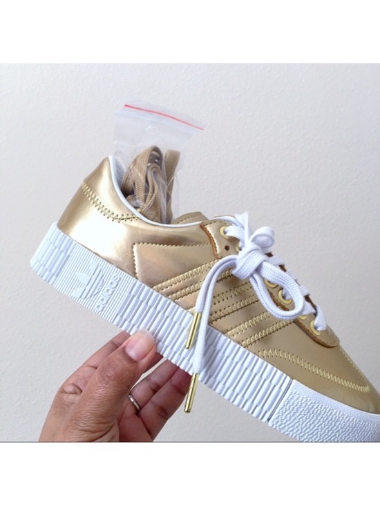 Adidas Women's Metallic Gold Platform Sneakers with White Sole - Picture 3 of 8